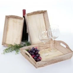 3er Set Tablett MCW-C50, Serviertablett Holztablett Frühstückstablett Dekotablett, Shabby-Look Vintage ~ Naturbraun