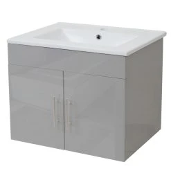 Waschbecken + Unterschrank MCW-D16, Waschbecken Waschtisch, Hochglanz 60cm ~ Grau -KALDEWEI-Shop 2025486002 prod 002