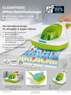 CLEANmaxx Milben-Handstaubsauger Kompakt Mit UV-C-Licht 300W Weiß/limegreen -KALDEWEI-Shop 2421866000 prod 005