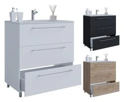 VCM 2-tlg. Waschplatz Waschtisch Badmöbel Set Waschbecken Badinos 3 Schublade