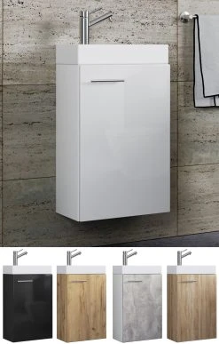 VCM 2-tlg Badmöbel Set Gäste WC Gästebad Waschplatz Waschtisch Klein Schmal Slito