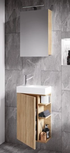 VCM 3-tlg Badmöbel Set Gäste WC Gästebad Waschplatz Waschtisch Klein Schmal Lumia Spiegelschrank -KALDEWEI-Shop 8600043100 919008 prod 003