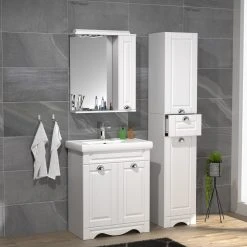 VCM 4-tlg. Waschplatz Waschtisch Breite 60 Cm Badmöbel Set Waschbecken Spiegelschrank Hochschrank Schublade Landhaus Casalo L -KALDEWEI-Shop 8600043100 919115 prod 002