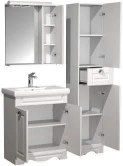 VCM 4-tlg. Waschplatz Waschtisch Breite 60 Cm Badmöbel Set Waschbecken Spiegelschrank Hochschrank Schublade Landhaus Casalo L -KALDEWEI-Shop 8600043100 919115 prod 006