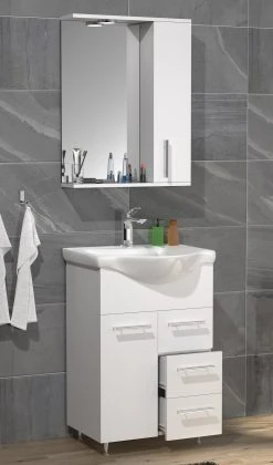 VCM 3-tlg. Waschplatz Waschtisch Badmöbel Set Waschbecken Schublade Spiegelschrank Lisalo L -KALDEWEI-Shop 8600043100 919123 prod 002