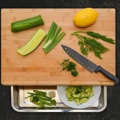 Dunedesign Bambus Schneidebrett - 49x37x8 Cm Mit Edelstahl Auffangschale - Holz Brett Natur -KALDEWEI-Shop 8600295800 11638 prod 002
