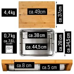 Dunedesign Bambus Schneidebrett - 49x37x8 Cm Mit Edelstahl Auffangschale - Holz Brett Natur -KALDEWEI-Shop 8600295800 11638 prod 005