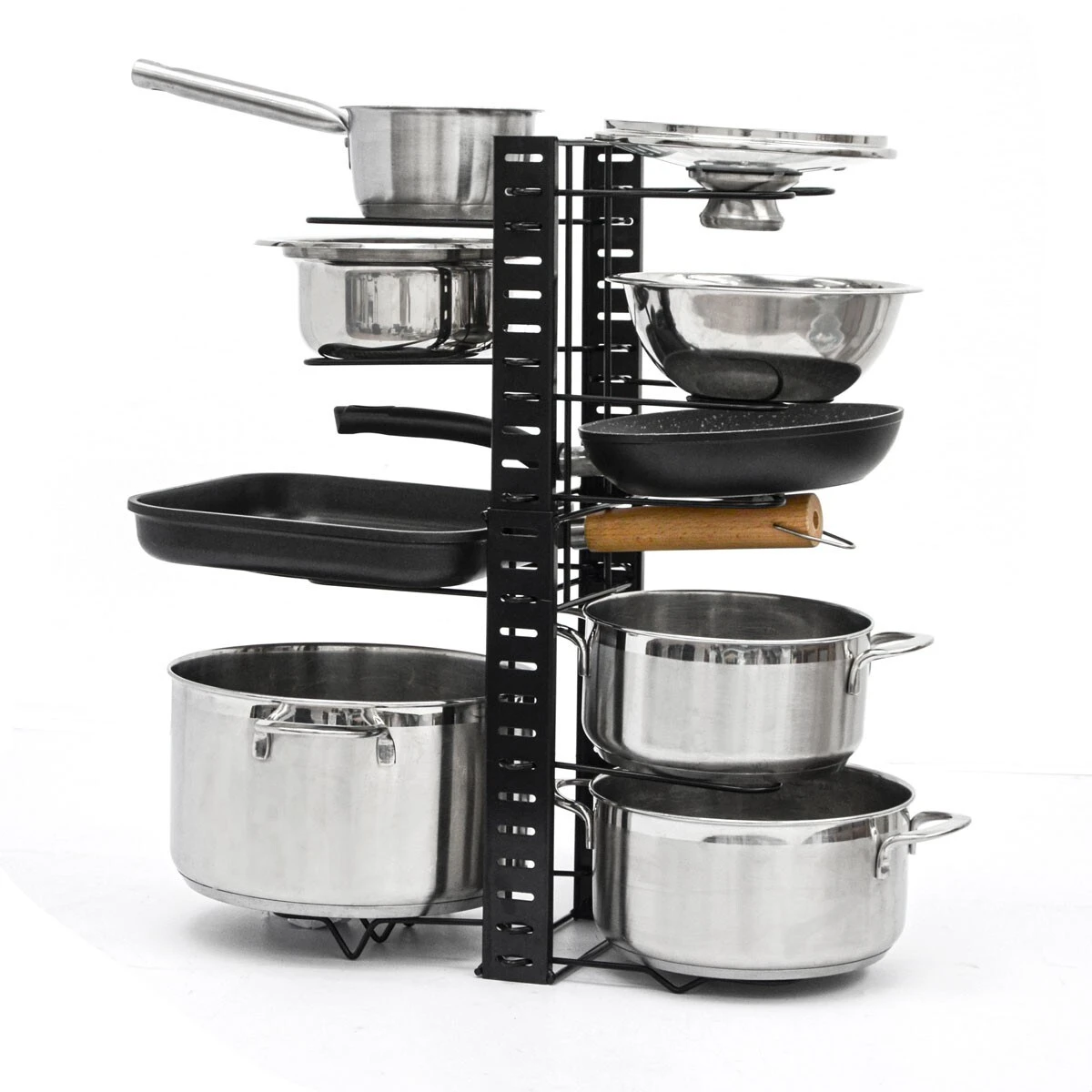 MAKLIK Teleskop Pfannen Organizer Mit 12 Ablagen - Topfdeckel Aufbewahrung Topf Regal 4 MAKLIK Teleskop Pfannen Organizer Mit 12 Ablagen - Topfdeckel Aufbewahrung Topf Regal – Bild 2