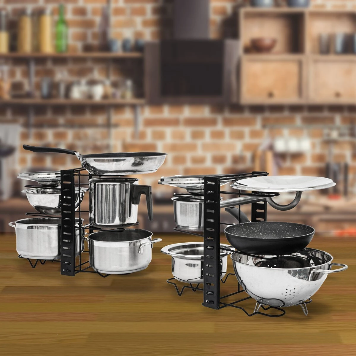 MAKLIK Teleskop Pfannen Organizer Mit 12 Ablagen - Topfdeckel Aufbewahrung Topf Regal 8 MAKLIK Teleskop Pfannen Organizer Mit 12 Ablagen - Topfdeckel Aufbewahrung Topf Regal – Bild 6