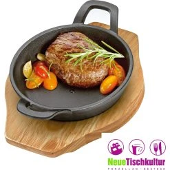 Neuetischkultur Pfanne Gusseisen, 2 Griffe Mit Holzbrett -KALDEWEI-Shop 8600330400 50002665 prod 002
