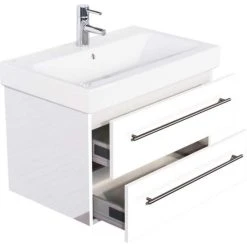 KERAMAG Waschtisch Waschbecken Badmöbel Unterschrank Icon B: 75cm Hochglanz Weiß