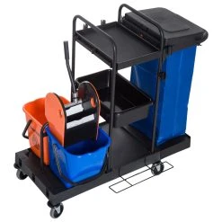 HOMCOM Putzwagen Mit 4 Leichtgängigen Rollen Schwarz, Blau, Orange 111x 63,3x 103 Cm (LxBxH) | Reinigungswagen Wischwagen Systemwagen Mit Rollen -KALDEWEI-Shop 8600336600 720 008 prod 002