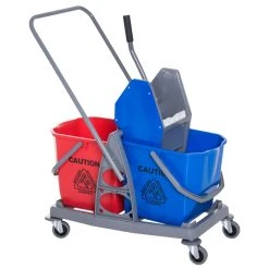 HOMCOM Wischwagen Mit 2 Eimern Blau, Rot 73 X 45 X 92 Cm (LxBxH) | Reinigungswagen Putzwagen Systemwagen Mit Rollen -KALDEWEI-Shop 8600336600 720 012 prod 002