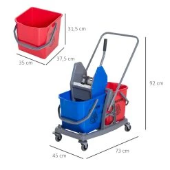 HOMCOM Wischwagen Mit 2 Eimern Blau, Rot 73 X 45 X 92 Cm (LxBxH) | Reinigungswagen Putzwagen Systemwagen Mit Rollen -KALDEWEI-Shop 8600336600 720 012 prod 005