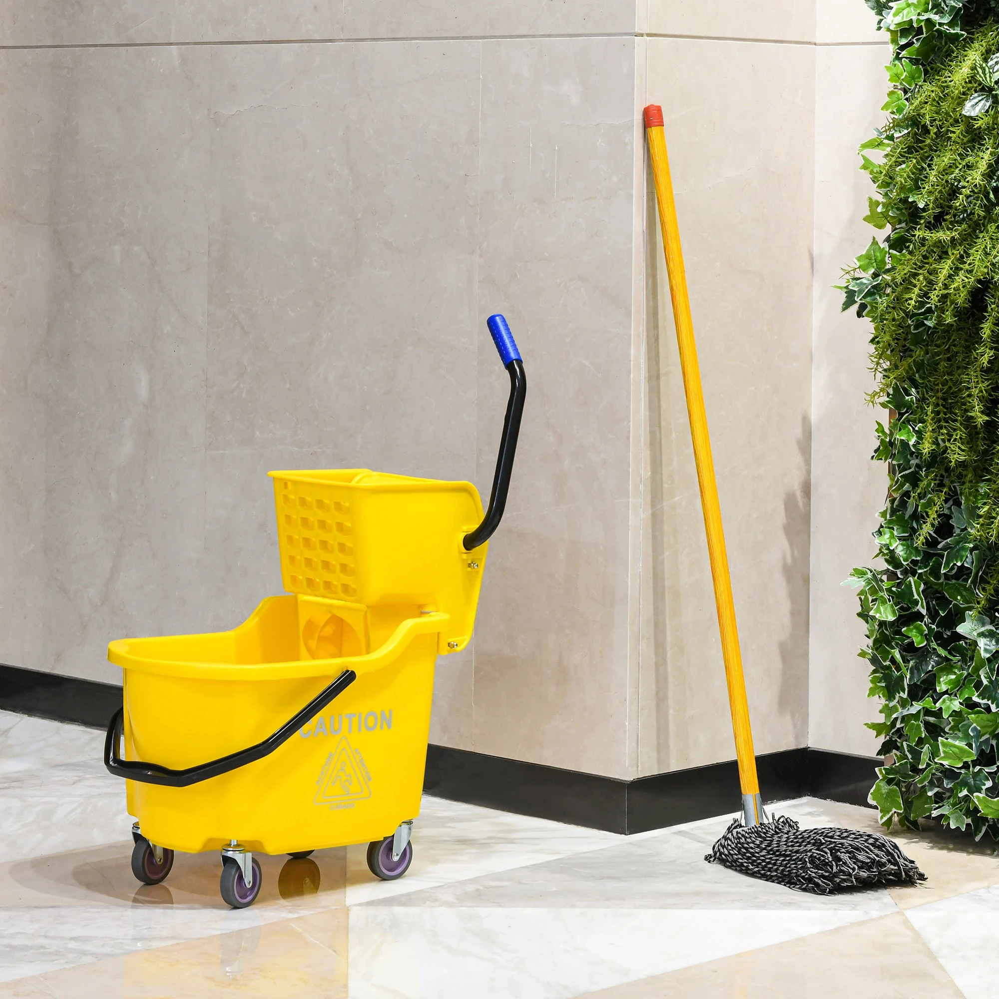 HOMCOM Wischwagen Mit Seitenpresse Gelb 60 X 36 X 84 Cm (BxTxH) | Reinigungswagen Putzwagen Systemwagen Mit Rollen 5 HOMCOM Wischwagen Mit Seitenpresse Gelb 60 X 36 X 84 Cm (BxTxH) | Reinigungswagen Putzwagen Systemwagen Mit Rollen – Bild 3