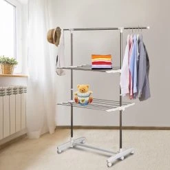 HOMCOM Turmwäscheständer Mit 2 Ebenen Silber (83-140) X 62 X 139 Cm (LxBxH) | Mobiler Wäschetrockner Wäscheturm Seitenflügel -KALDEWEI-Shop 8600336600 850 002 prod 004