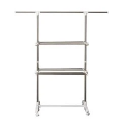 HOMCOM Turmwäscheständer Mit 2 Ebenen Silber (83-140) X 62 X 139 Cm (LxBxH) | Mobiler Wäschetrockner Wäscheturm Seitenflügel -KALDEWEI-Shop 8600336600 850 002 prod 006