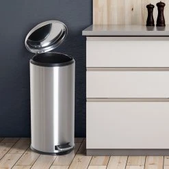 HOMCOM Pedal-Mülleimer Mit Inneneimer Silber, Schwarz 29,2 X 62,9 Cm (ØxH) | Treteimer Abfallsammler Kücheneimer Müll Abfall -KALDEWEI-Shop 8600336600 851 013 prod 004