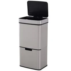 HOMCOM Abfalleimer Mit Sensor Silber 42 X 30 X 81 Cm (LxBxH) | Mülleimer 3 Faches Mülltrennsystem Kücheneimer