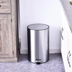 HOMCOM Mülleimer Mit Inneneimer Silber, Schwarz 25,8 X 42 Cm (ØxH) | Treteimer Abfallsammler Kücheneimer Abfalleimer -KALDEWEI-Shop 8600336600 851 019 prod 003