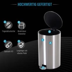 HOMCOM Mülleimer Mit Inneneimer Silber, Schwarz 25,8 X 42 Cm (ØxH) | Treteimer Abfallsammler Kücheneimer Abfalleimer -KALDEWEI-Shop 8600336600 851 019 prod 006