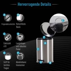 HOMCOM Kücheneimer Mit Inneneimer Silber, Schwarz 29,2 X 44 Cm (ØxH) | Abfalleimer Abfallsammler Treteimer Mülleimer -KALDEWEI-Shop 8600336600 851 021 prod 006