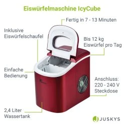 Juskys Eiswürfelmaschine IcyCube - 12 Kg / 24 Std. - Eiswürfel In 7 - 13 Min - 2,4 L Tank - Rot -KALDEWEI-Shop 8600348200 65920088 prod 003