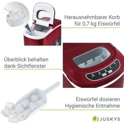 Juskys Eiswürfelmaschine IcyCube - 12 Kg / 24 Std. - Eiswürfel In 7 - 13 Min - 2,4 L Tank - Rot -KALDEWEI-Shop 8600348200 65920088 prod 005