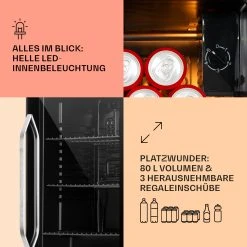 Klarstein Beersafe XXL Onyx Kühlschrank 80 Liter 3 Böden Panoramaglastür -KALDEWEI-Shop 8600359300 12461 prod 004