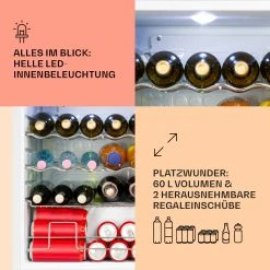 Klarstein Beersafe XL Crystal White Kühlschrank 60 Liter 4 Böden Panoramaglastür Edelstahl -KALDEWEI-Shop 8600359300 12497 prod 004