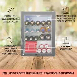 Klarstein Beersafe XL Crystal White Kühlschrank 60 Liter 4 Böden Panoramaglastür Edelstahl -KALDEWEI-Shop 8600359300 12497 prod 005