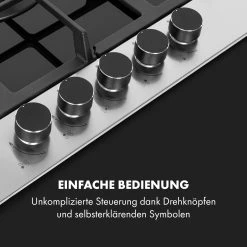 Klarstein Alchemist 5 Zonen Gaskochfeld Aluminium-Brenner Glaskeramik Schwarz -KALDEWEI-Shop 8600359300 12557 prod 004