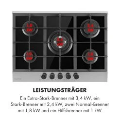 Klarstein Alchemist 5 Zonen Gaskochfeld Aluminium-Brenner Glaskeramik Schwarz -KALDEWEI-Shop 8600359300 12557 prod 006