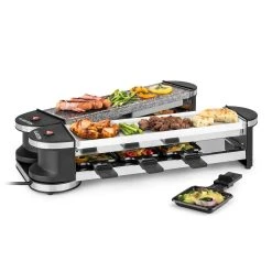 Klarstein Tenderloin 50/50 Raclette-Grill 1200W 8 Personen Natursteinplatte Metallgrillplatte