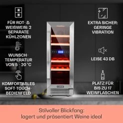 Klarstein Vinovilla 17 Built-In Duo Zweizonen-Weinkühlschrank 53l 17 Fl. 3-Farben Glastür -KALDEWEI-Shop 8600359300 9427 prod 002