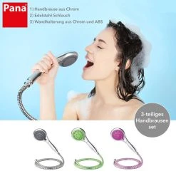 PANA® 3 Teiliges Handbrause-Set • Duschkopf Mit Schlauch Und Wand-Halterung • Duschkopf Rund (5 Strahlfunktionen) • Duschset • Duschbrause • Stangenbrause • Bad • Duschsystem • Duschschlauch Ca 175 Cm • Brauseschlauch • Brausekopf • Dusche -KALDEWEI-Shop 8600361900 PA KURT 01 prod 002