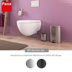PANA® 2-tlg. WC Garnitur Set • Badezimmer Set 2-teilig • WC-Abfalleimer/Kosmetikeimer 6 L Mit Absenkautomatik Aus Edelstahl • Toilettenbürste/WC Bürste Mit Silikonkopf • Klobürste Edelstahl • Abfall Müll Eimer Mit Absenkautomatik Bad -KALDEWEI-Shop 8600361900 PA OLIVER 01 prod 002