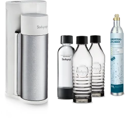 SODAPOP Wassersprudler Harold, Silber/weiß, 2x Glaskaraffen, 1x PET Flasche, CO2 Zylinder -KALDEWEI-Shop 8600364500 M806723 prod 003