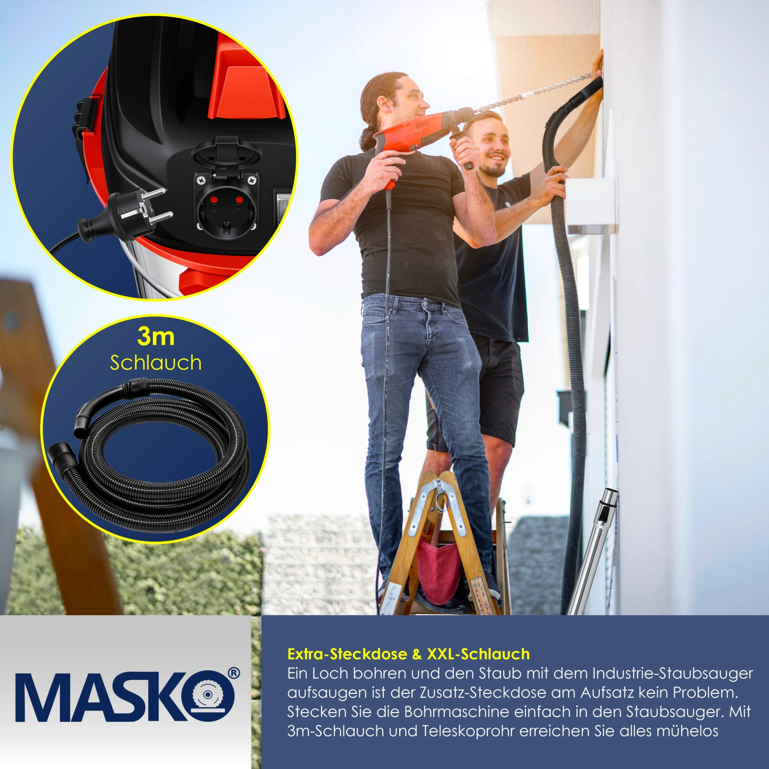 Masko® Industriestaubsauger Staubsauger Nass Trocken Sauger Edelstahl Max. 1800W 6 Masko® Industriestaubsauger Staubsauger Nass Trocken Sauger Edelstahl Max. 1800W – Bild 4