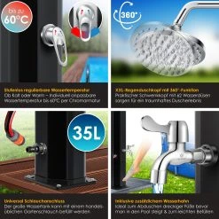 KESSER® Solardusche 35 Liter Solar Gartendusche | Warmes Wasser | Max. 60°C | Ohne Stromanschluss | Pooldusche Camping| Regenduschkopf Und Wasserhahn | Gartenschlauch-Anschluss | -KALDEWEI-Shop 8600364700 19637 prod 003