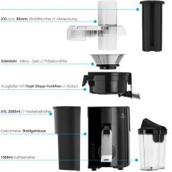 KESSER® Entsafter Für Obst Und Gemüse Aus Edelstahl 1100W Große 85 Mm Einfüllöffnung Inkl. Reinigungsbürste Und Saftbehälter 3 Geschwindigkeitsstufen, Saftpresse Juicer -KALDEWEI-Shop 8600364700 19648 prod 005