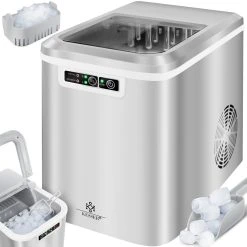 KESSER® Eiswürfelbereiter | Eiswürfelmaschine Edelstahl | Ice Maker | 12 Kg 24 H | Zubereitung In 7 Min | 2,2 Liter Wassertank | 2 Eiswürfel-Größen | LED-Display | Selbstreinigungsfunktion | Silber
