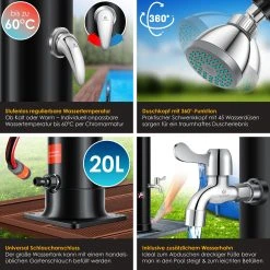 KESSER® Solar Gartendusche Solardusche Bogen Inkl. Schutzhaube Warmes Wasser | 20 Liter | Max. 60°C Ohne Stromanschluss | Pooldusche Camping | Regenduschkopf Und Wasserhahn | Gartenschlauch-Anschluss -KALDEWEI-Shop 8600364700 19730 prod 003