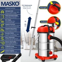 MASKO® Industriestaubsauger Staubsauger Nass Trocken Sauger Edelstahl 2300W + Steckdose | Blasfunktion | Trocken-Saugen & Nass-Saugen | Push&Clean | Industrie-Sauger Mit & Ohne Beutel | Beutellos -KALDEWEI-Shop 8600364700 19745 prod 002
