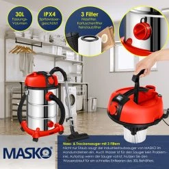 MASKO® Industriestaubsauger Staubsauger Nass Trocken Sauger Edelstahl 2300W + Steckdose | Blasfunktion | Trocken-Saugen & Nass-Saugen | Push&Clean | Industrie-Sauger Mit & Ohne Beutel | Beutellos -KALDEWEI-Shop 8600364700 19745 prod 005
