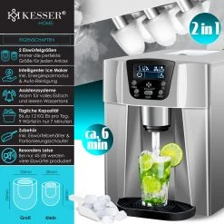 KESSER® Eiswürfelbereiter | Eiswürfelmaschine Edelstahl | 100W Ice Maker | 12 Kg 24 H | 2 Würfelgrößen | Zubereitung In 6 Min | 2 Liter Wassertank | Timer | LCD-Display | Wassertank -KALDEWEI-Shop 8600364700 20230 prod 002