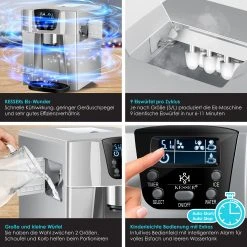 KESSER® Eiswürfelbereiter | Eiswürfelmaschine Edelstahl | 100W Ice Maker | 12 Kg 24 H | 2 Würfelgrößen | Zubereitung In 6 Min | 2 Liter Wassertank | Timer | LCD-Display | Wassertank -KALDEWEI-Shop 8600364700 20230 prod 003