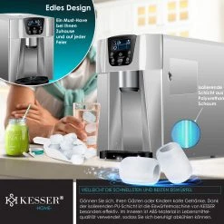 KESSER® Eiswürfelbereiter | Eiswürfelmaschine Edelstahl | 100W Ice Maker | 12 Kg 24 H | 2 Würfelgrößen | Zubereitung In 6 Min | 2 Liter Wassertank | Timer | LCD-Display | Wassertank -KALDEWEI-Shop 8600364700 20230 prod 004