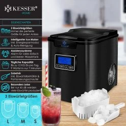 KESSER® Eiswürfelbereiter | Eiswürfelmaschine Edelstahl | 150W Ice Maker | 12 Kg 24 H | 3 Würfelgrößen | Zubereitung In 6 Min | 2,2 Liter Wassertank | Timer | LCD-Display | Selbstreinigungsfunktion -KALDEWEI-Shop 8600364700 20802 prod 002