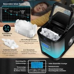 KESSER® Eiswürfelbereiter | Eiswürfelmaschine Edelstahl | 150W Ice Maker | 12 Kg 24 H | 3 Würfelgrößen | Zubereitung In 6 Min | 2,2 Liter Wassertank | Timer | LCD-Display | Selbstreinigungsfunktion -KALDEWEI-Shop 8600364700 20802 prod 005